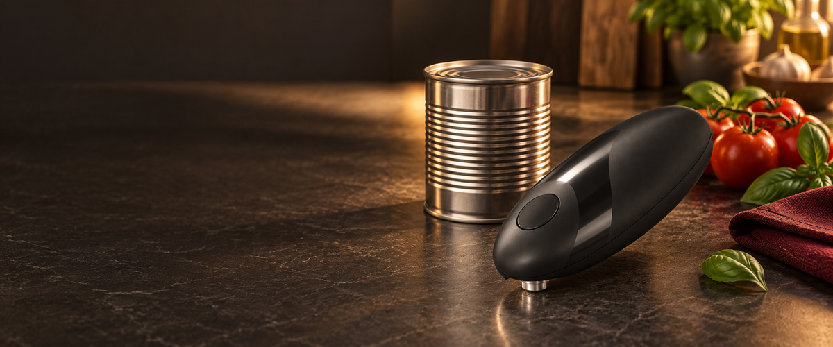 Compact black KGQ-1B electric can opener with oval button